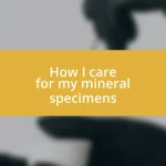 How I care for my mineral specimens